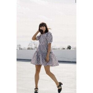 THE KORNER Floral Mini Dress Small Multicolor Gardencore Ruffle Boho Chic Casual